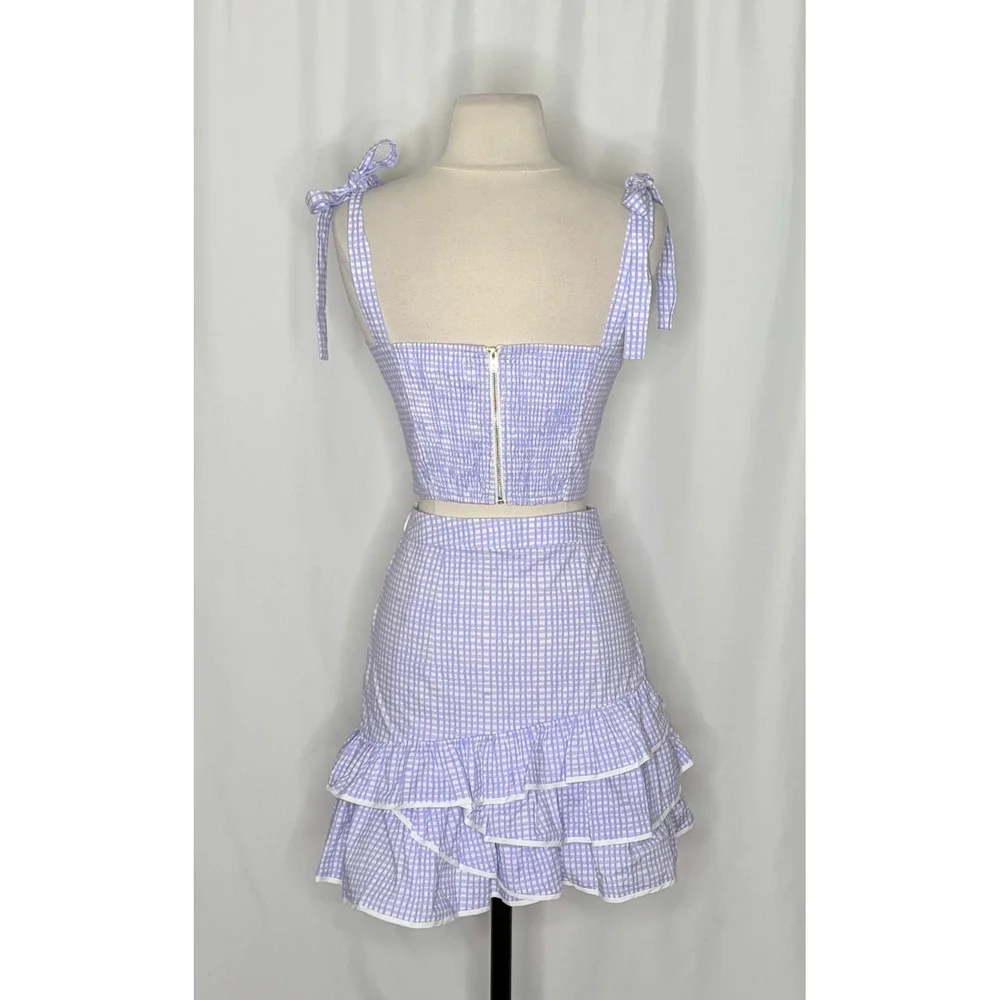 LILLY PULITZER Rosalie Lilac Gingham Crop Top Ruffle Skirt 2 Piece Size 2